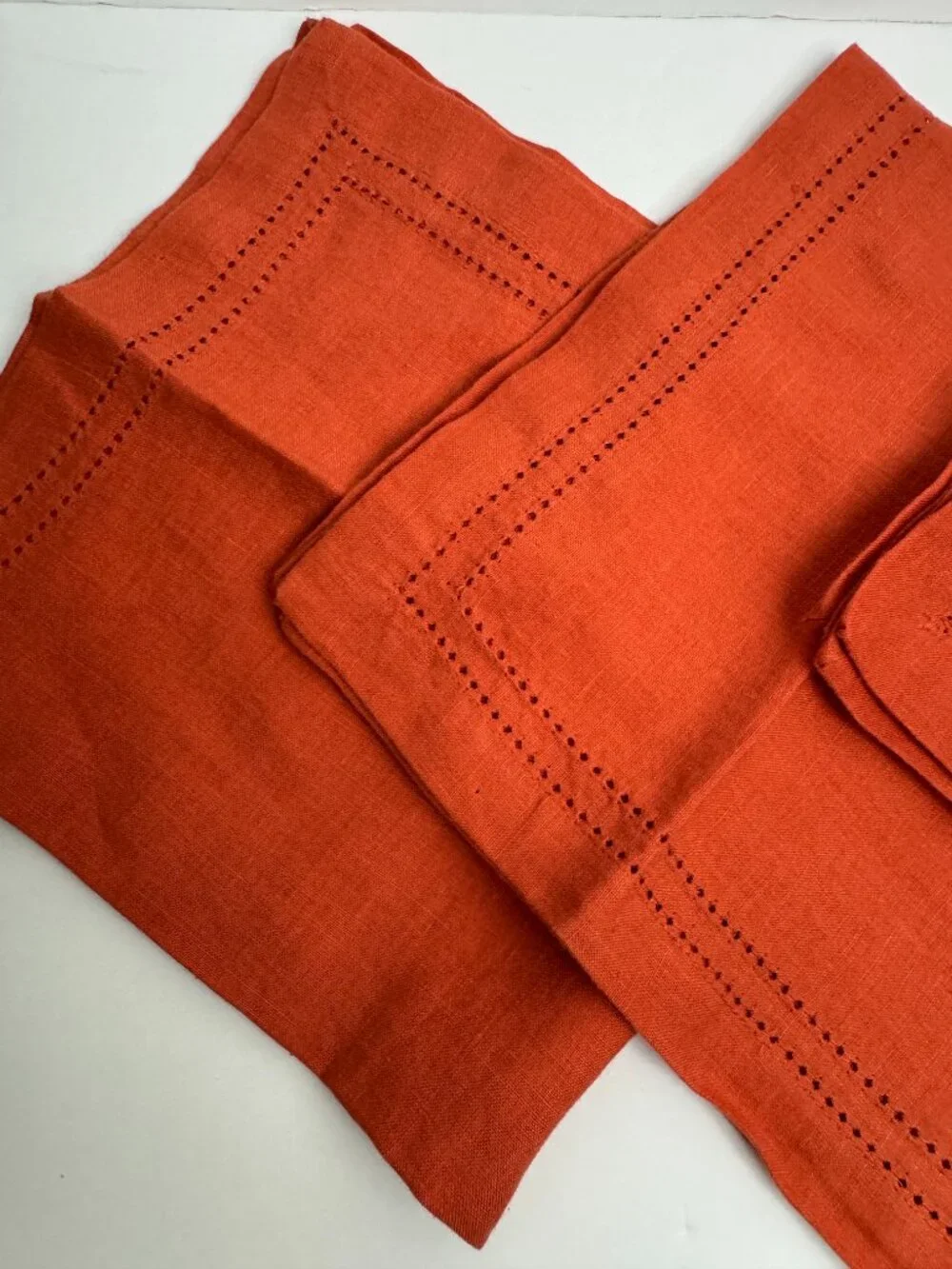 Williams Sonoma Linen Double Hemstitch Napkins Set of 4 Orange 20x20 100% Linen